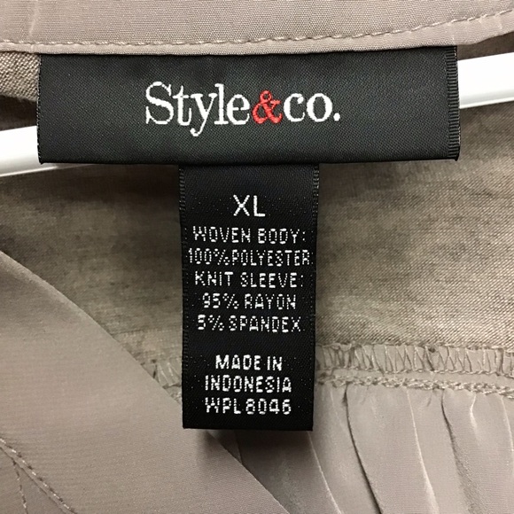 STYLE &CO.  sz XL  dark tan, button up, BLOUSE,  pleated - Picture 3 of 5